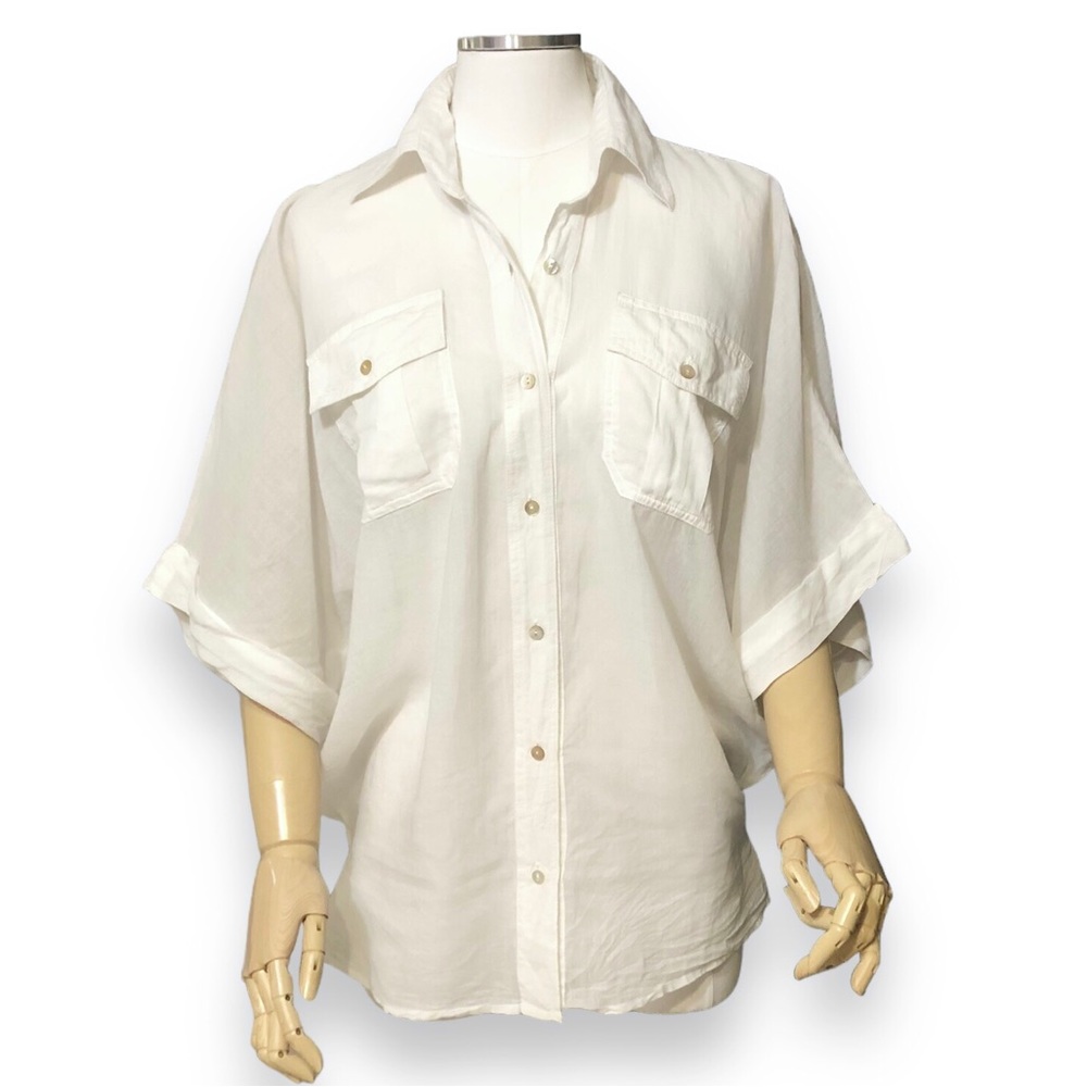 INDAH Oversized Cotton Button Front Shirt White
